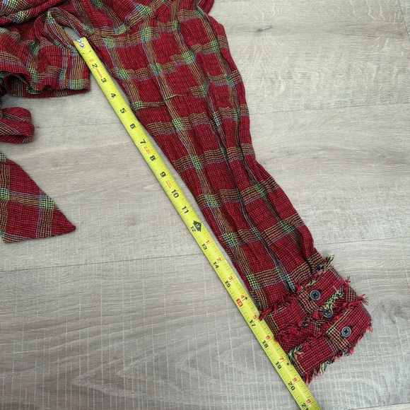We The Free Red and Green Plaid Wrap Blouse - Picture 8 of 11